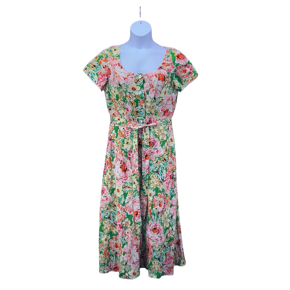 Coldwater Creek Floral Midi Dress - Green and Pink